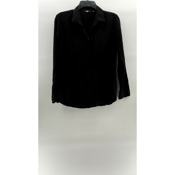 UNIQLO Women's Black Solid Button-Up Regular-Fit Long Sleeve Top SZ S - Picture 1 of 7